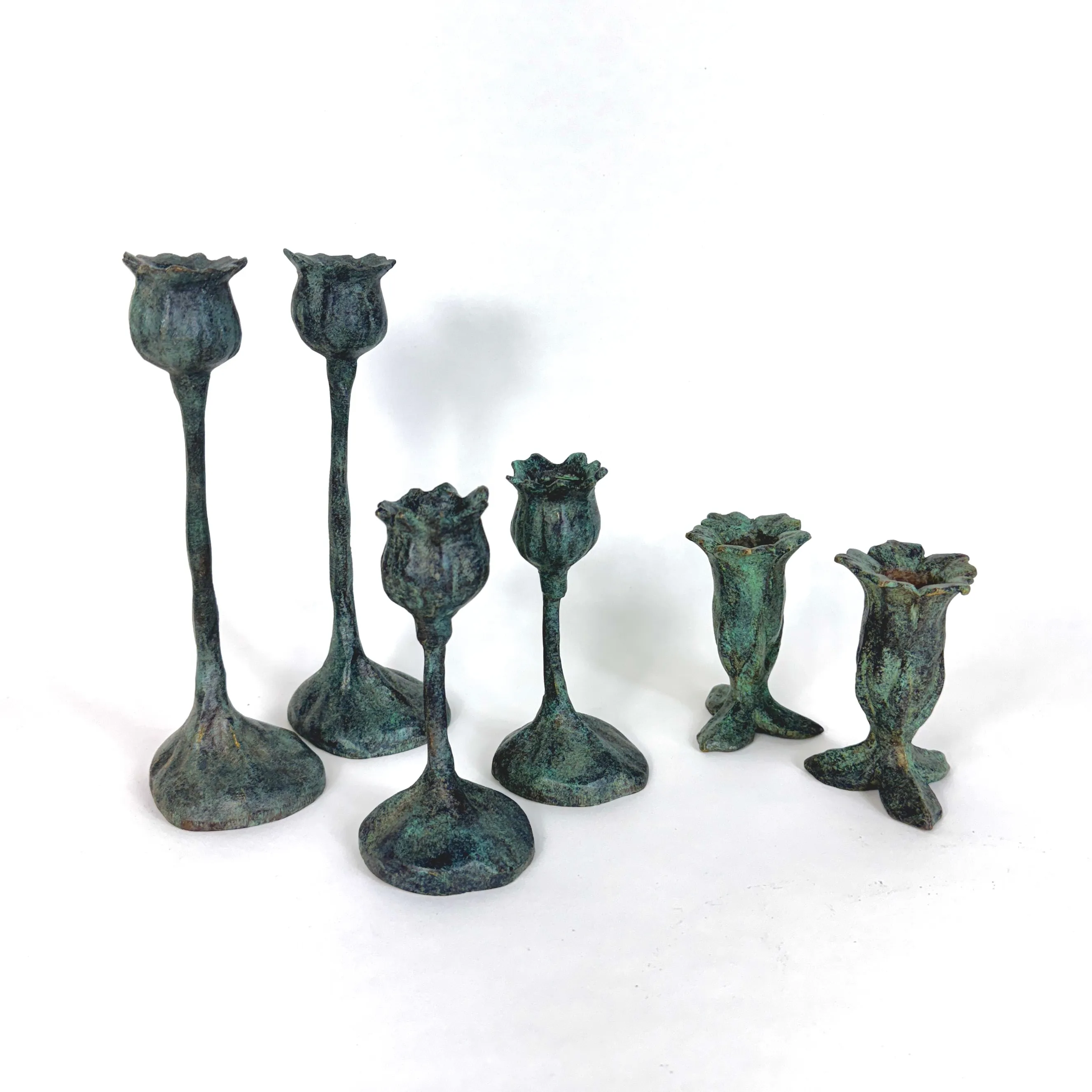 BRONZE CAMPANULA CANDLESTICK SET/6