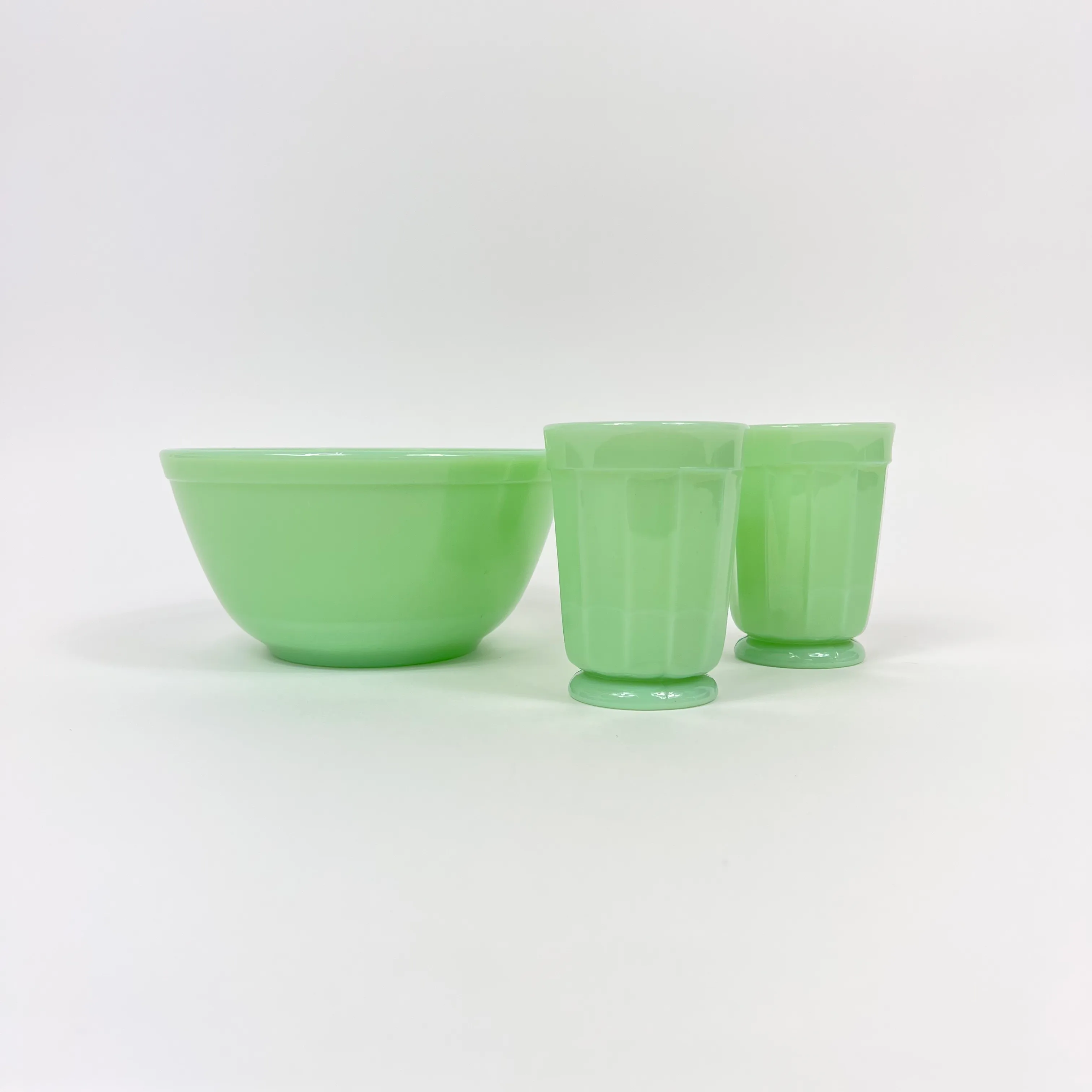 GREEN MILK GLASS CUP & BOWL