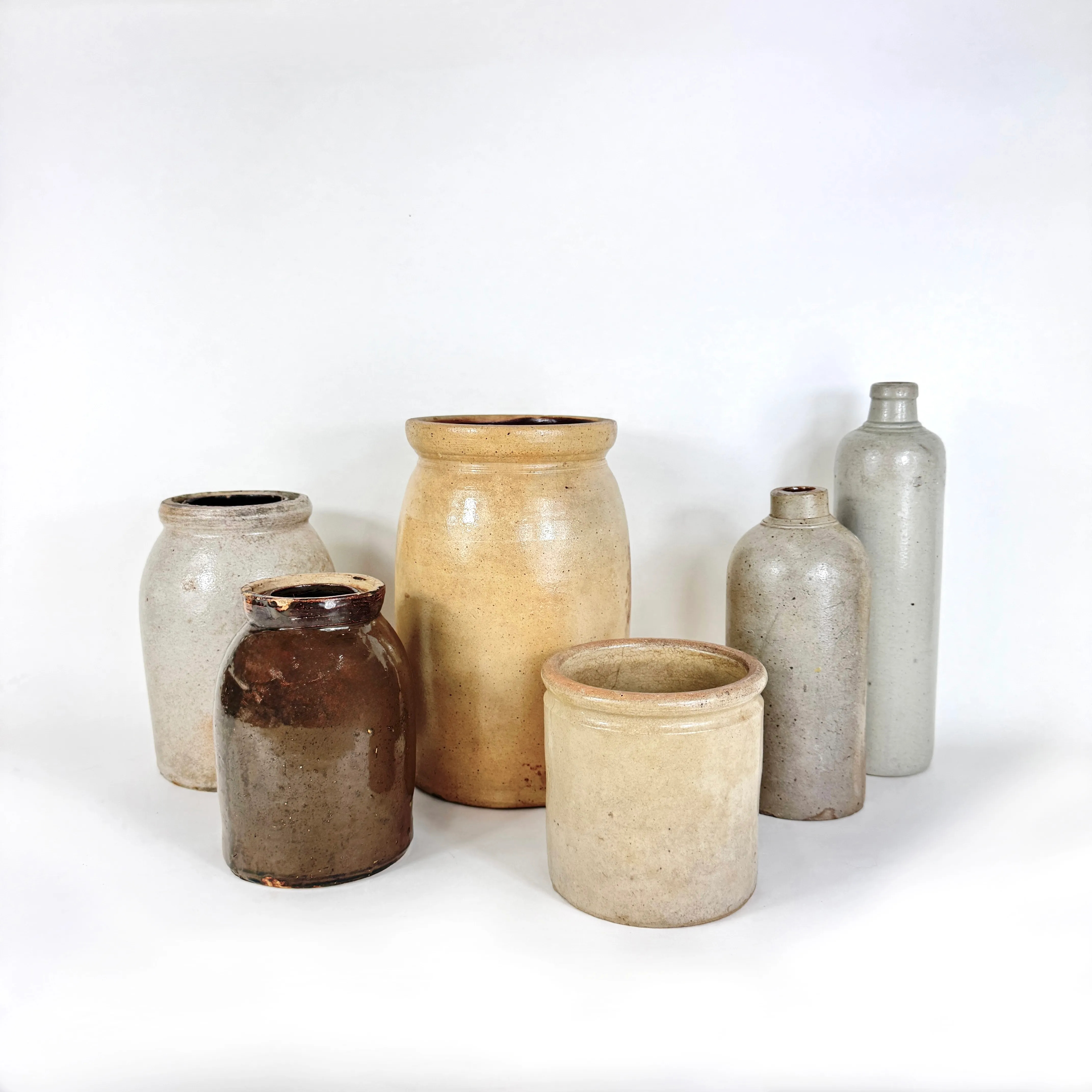 VINTAGE STONEWARE BOTTLE SET/6