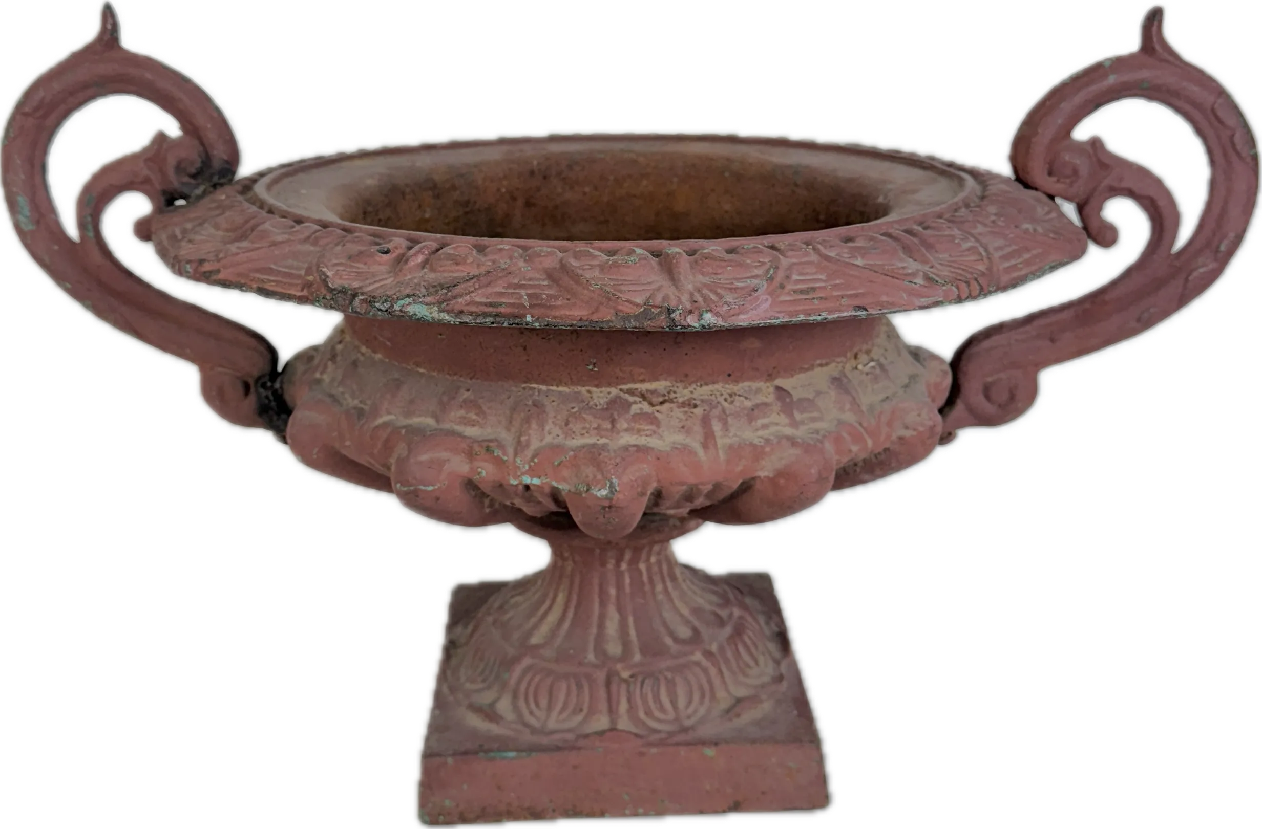 WIDE CAST IRON URN WITH HANDLES