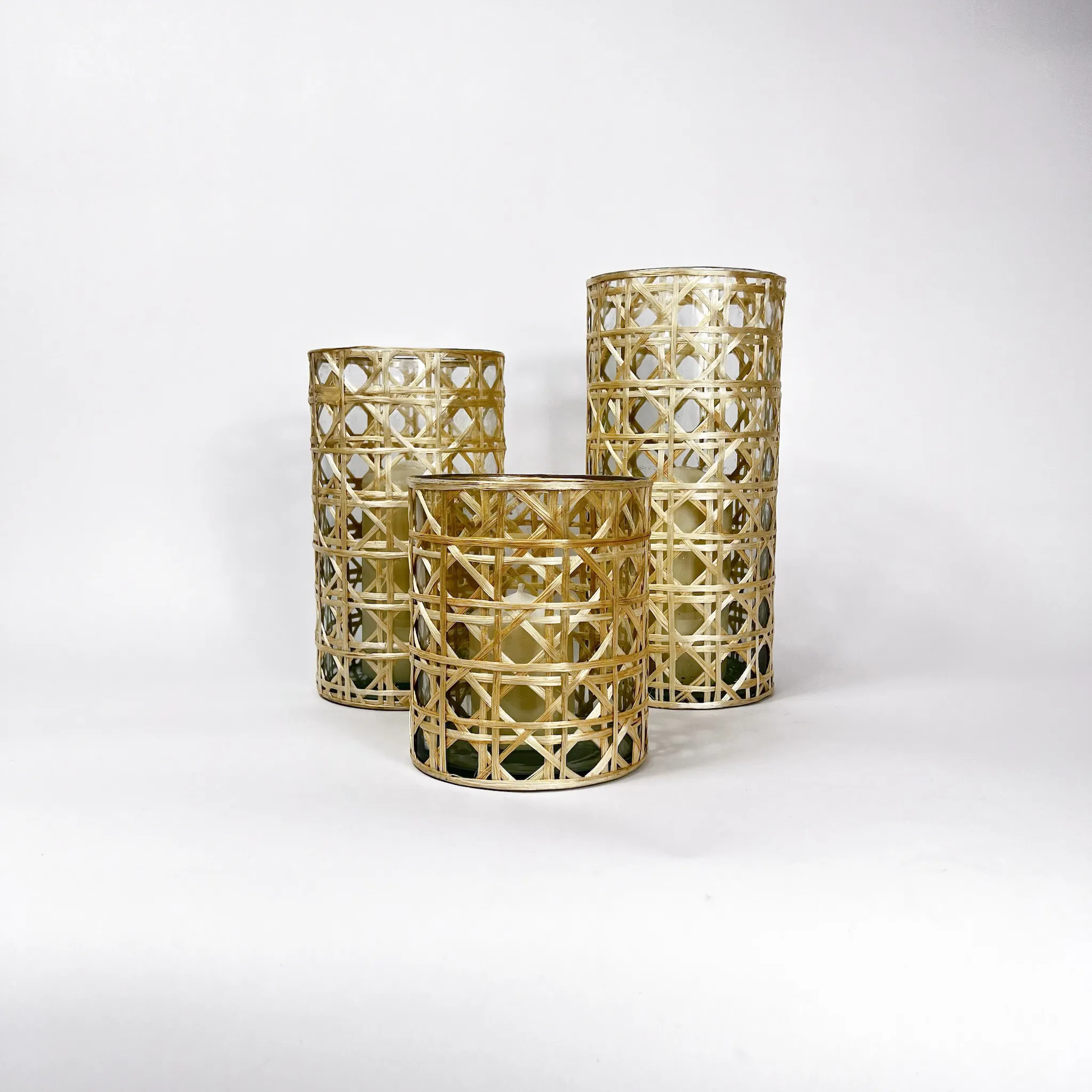 CANE CANDLE HOLDER SET/4