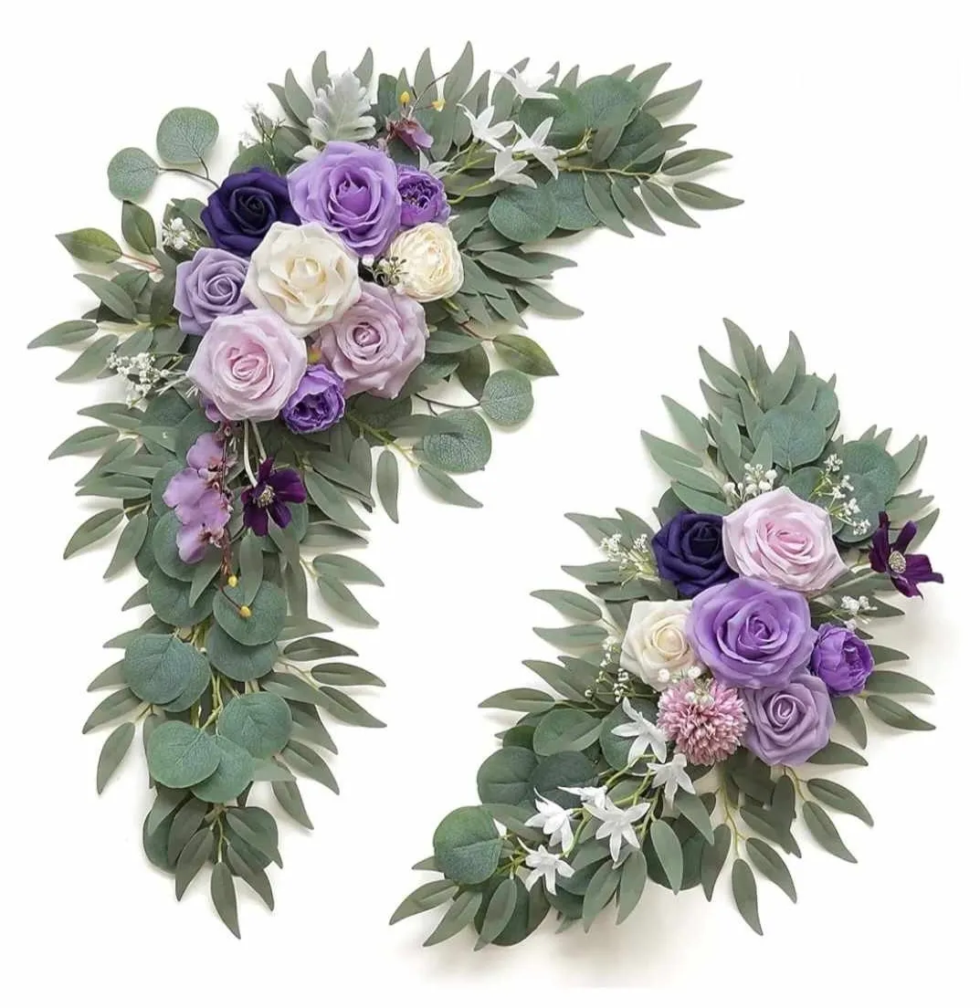 Faux Flower Swag, Set of 2 (Lilac Purple, Cream)
