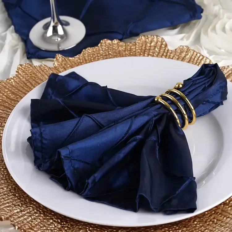 Navy Blue Pintuck Satin Cloth Dinner Napkins, Wrinkle Resistant | 17"X17"