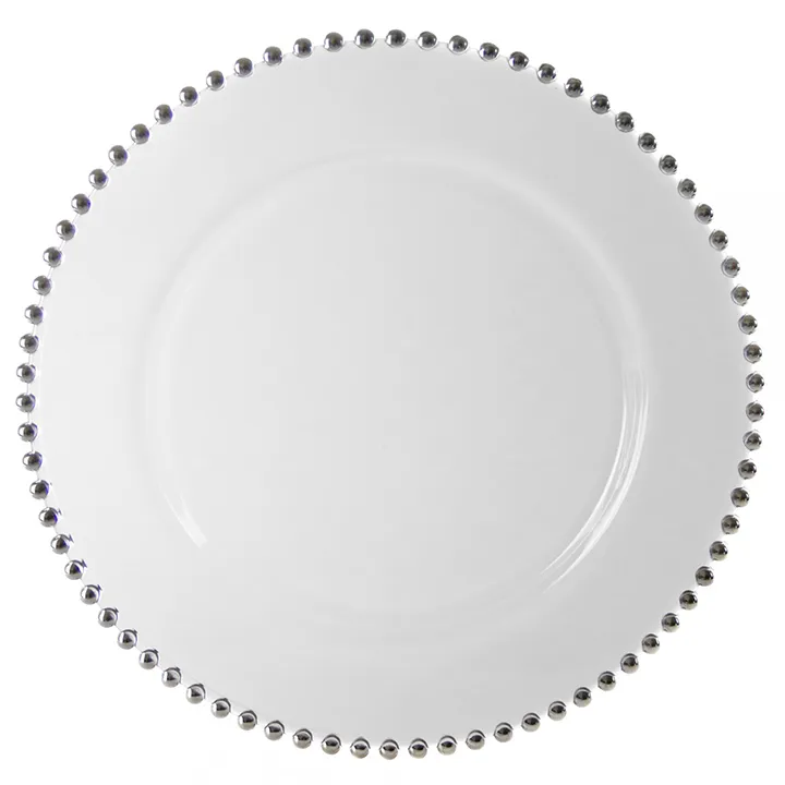 Beaded Glass Charger Plate - Silver Trim