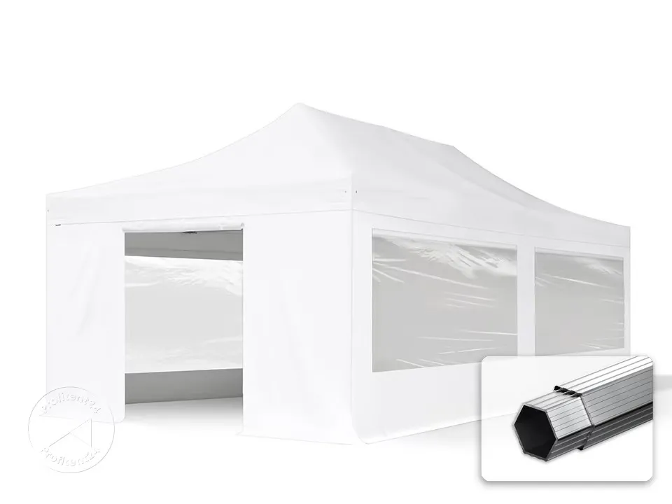 Easy up partytent - 4x8 meter wit - met zijwanden