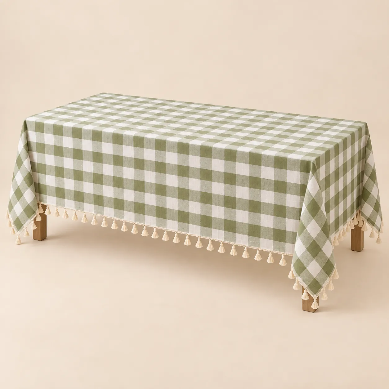 Sage Gingham Rectangle Tablecloth (55"x120")