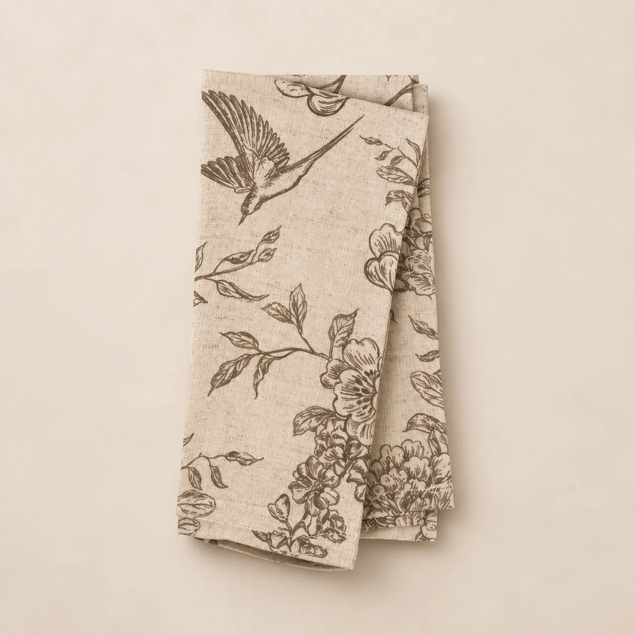 Brown Vintage Floral Linen Napkin 18"x18"