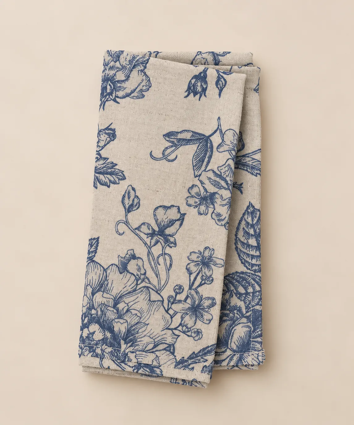 Blue Vintage Floral Linen Napkin 18"x18"