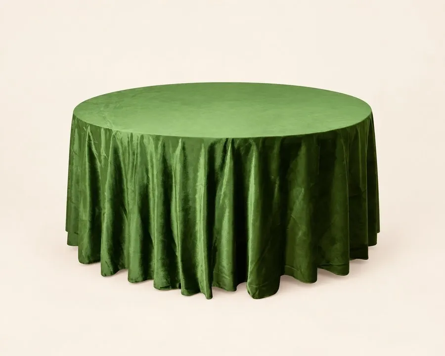 Olive Green Velvet Round Tablecloth 120"