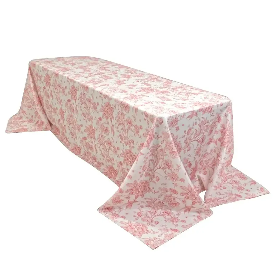 Pink Floral Polyester Tablecloth 90"x156" (8ft)