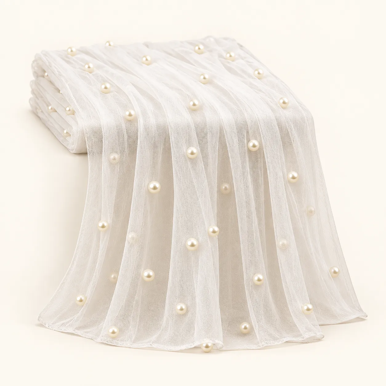 White Pearl Bead Tulle Runner