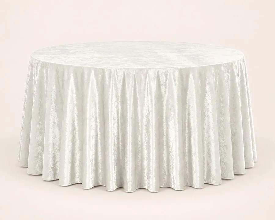 Ivory Velvet Round Tablecloth 132"