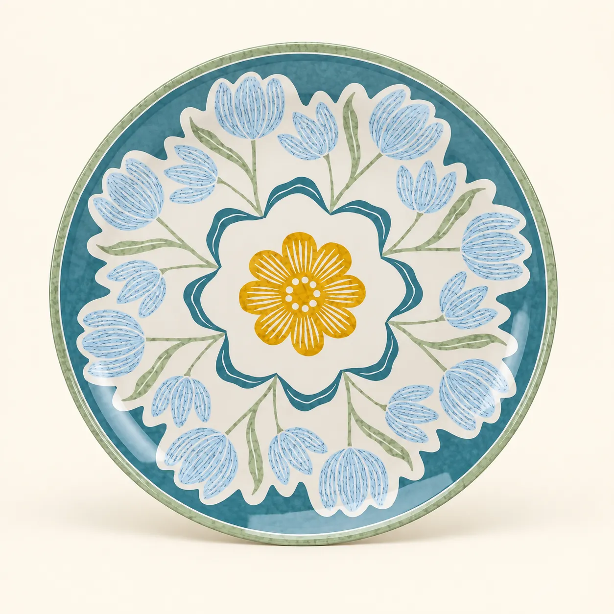 Blue & Yellow Floral Melamine Dinner Plate