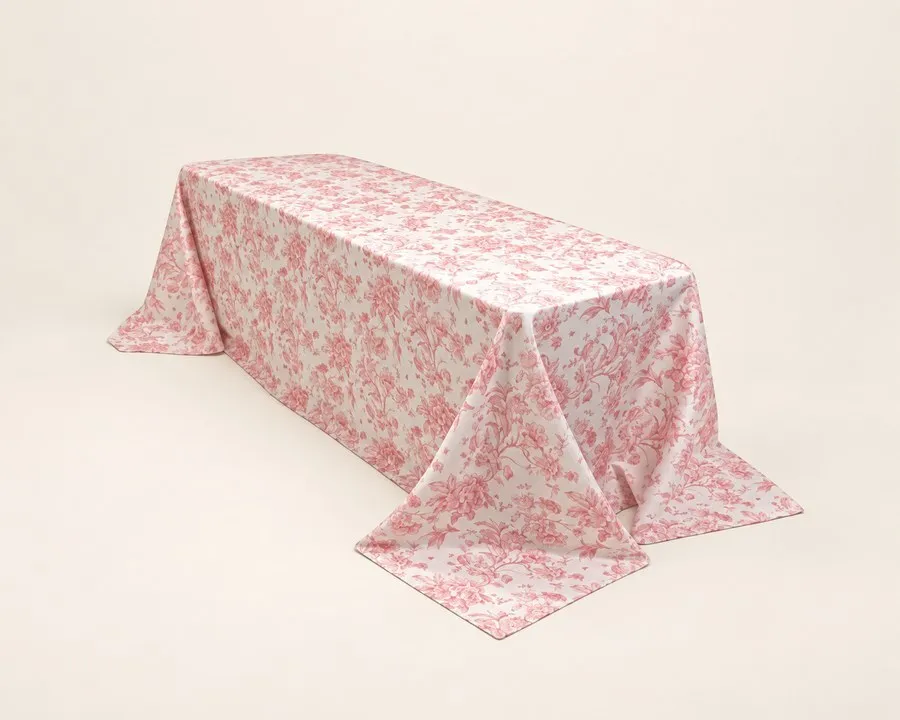 Pink Floral Polyester Tablecloth 90"x156" (8ft)