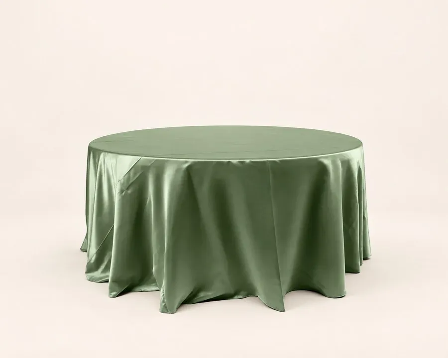 Dusty Sage Green Satin Round Tablecloth 120" 