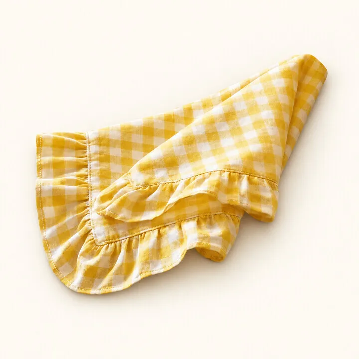 Yellow Gingham Ruffled Linen Napkins 18''x18''