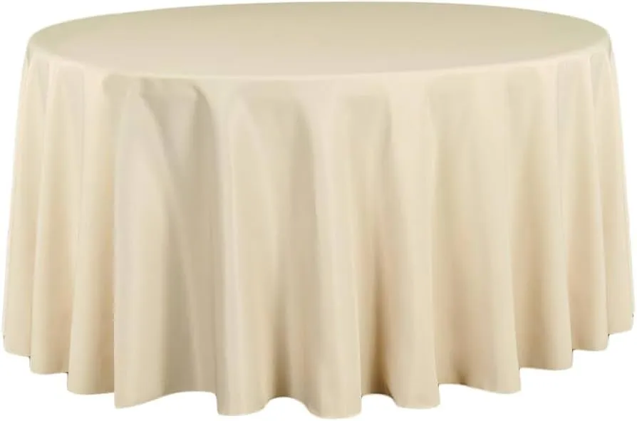 Beige Polyester Round Tablecloth 120"