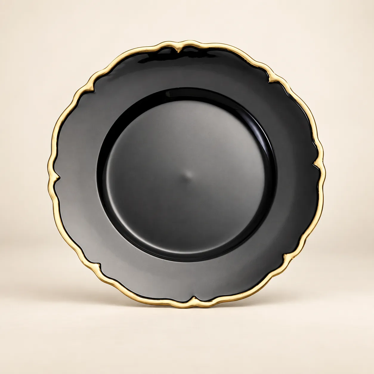 Gold Rim Black Scalloped Charger (Limited Quantity)