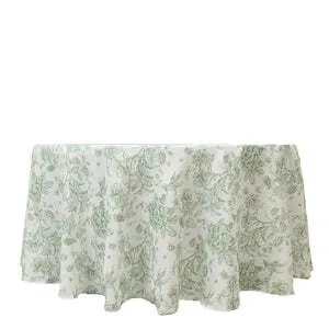 Sage & White Floral Polyester Round Tablecloth 120"