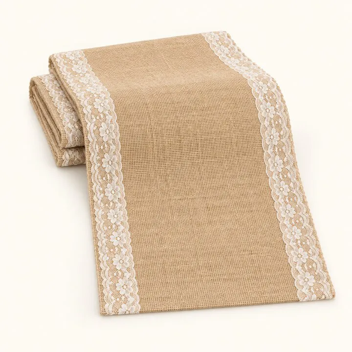 Thick Burlap Lace Trim Runner