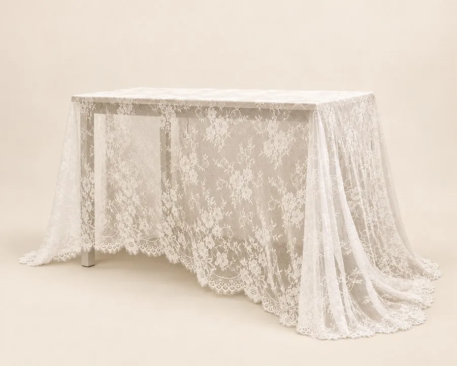 White Lace Rectangle Tablecloth Overlay 60"x120"