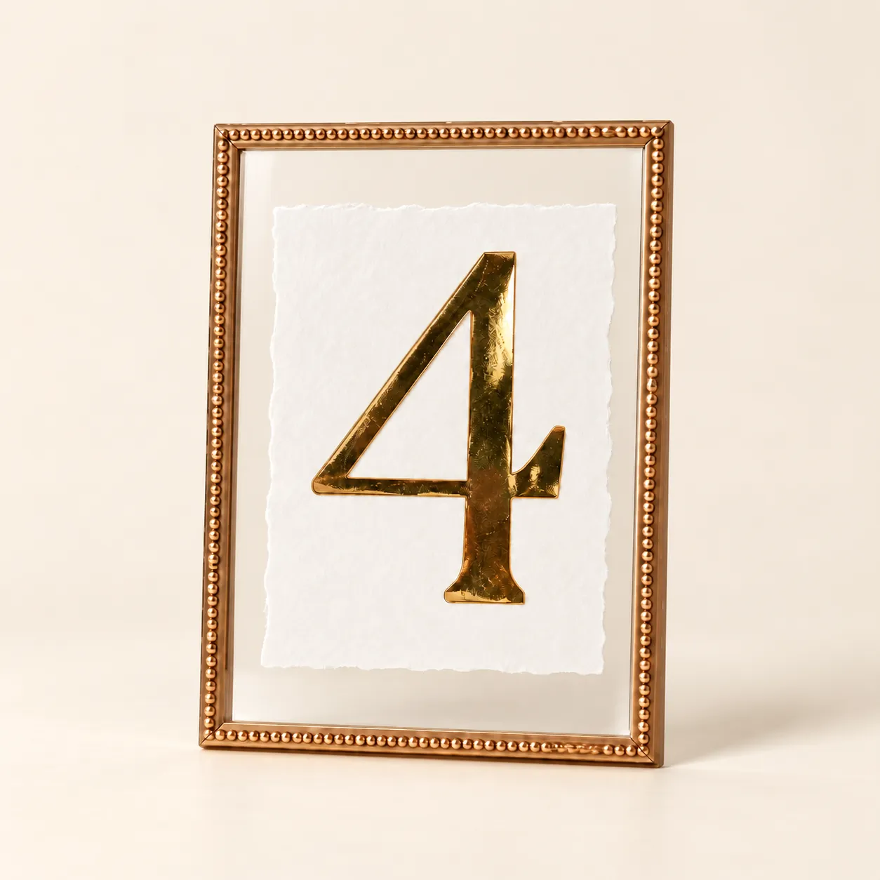 Gold Beaded Glass Frame Table Number