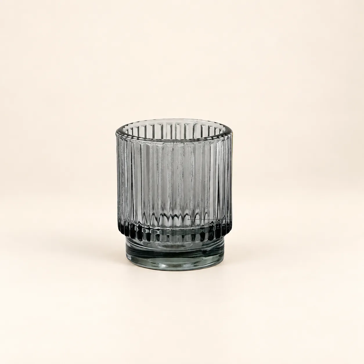 Smoke Grey Ribbed Votive Candle Holder
