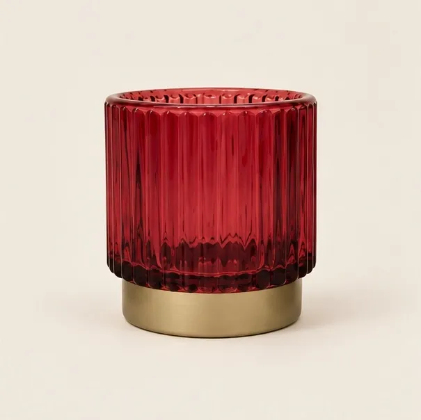 Red Ribbed Votive Candle Holder