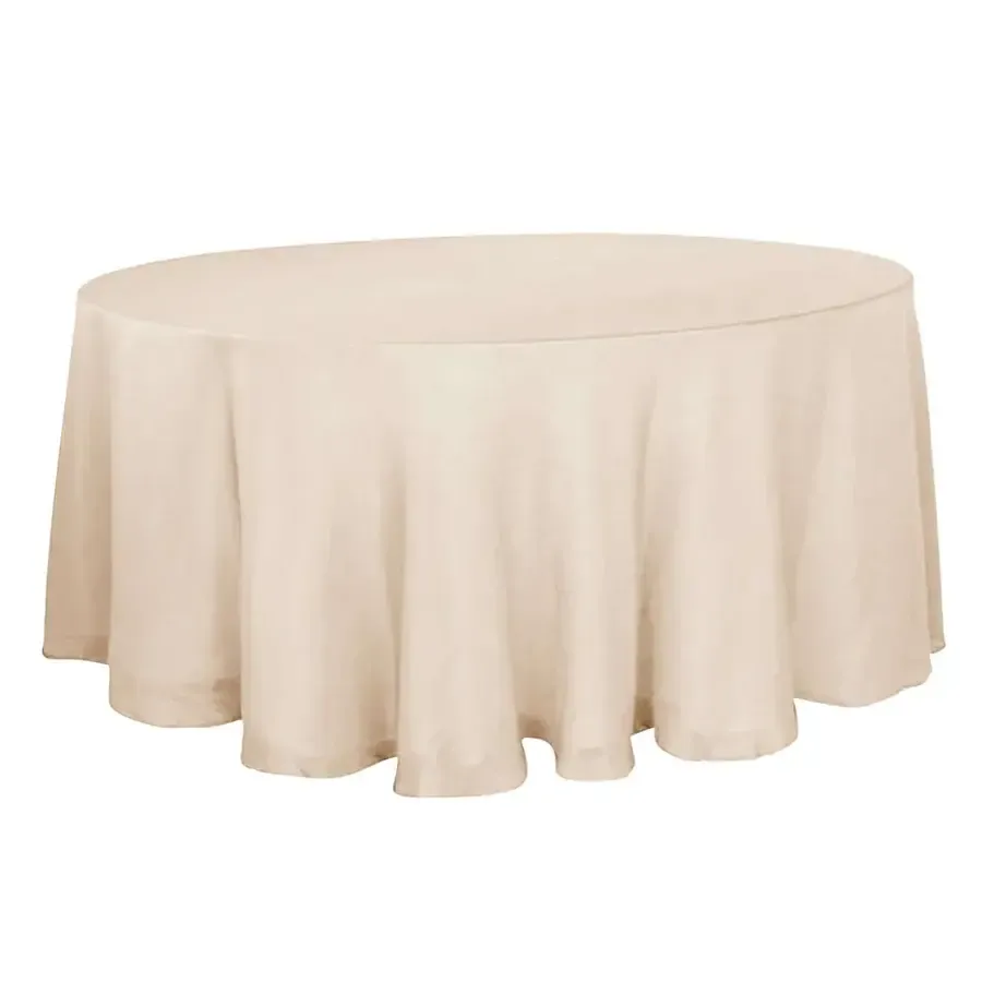 Beige Linen Round Tablecloth 120"