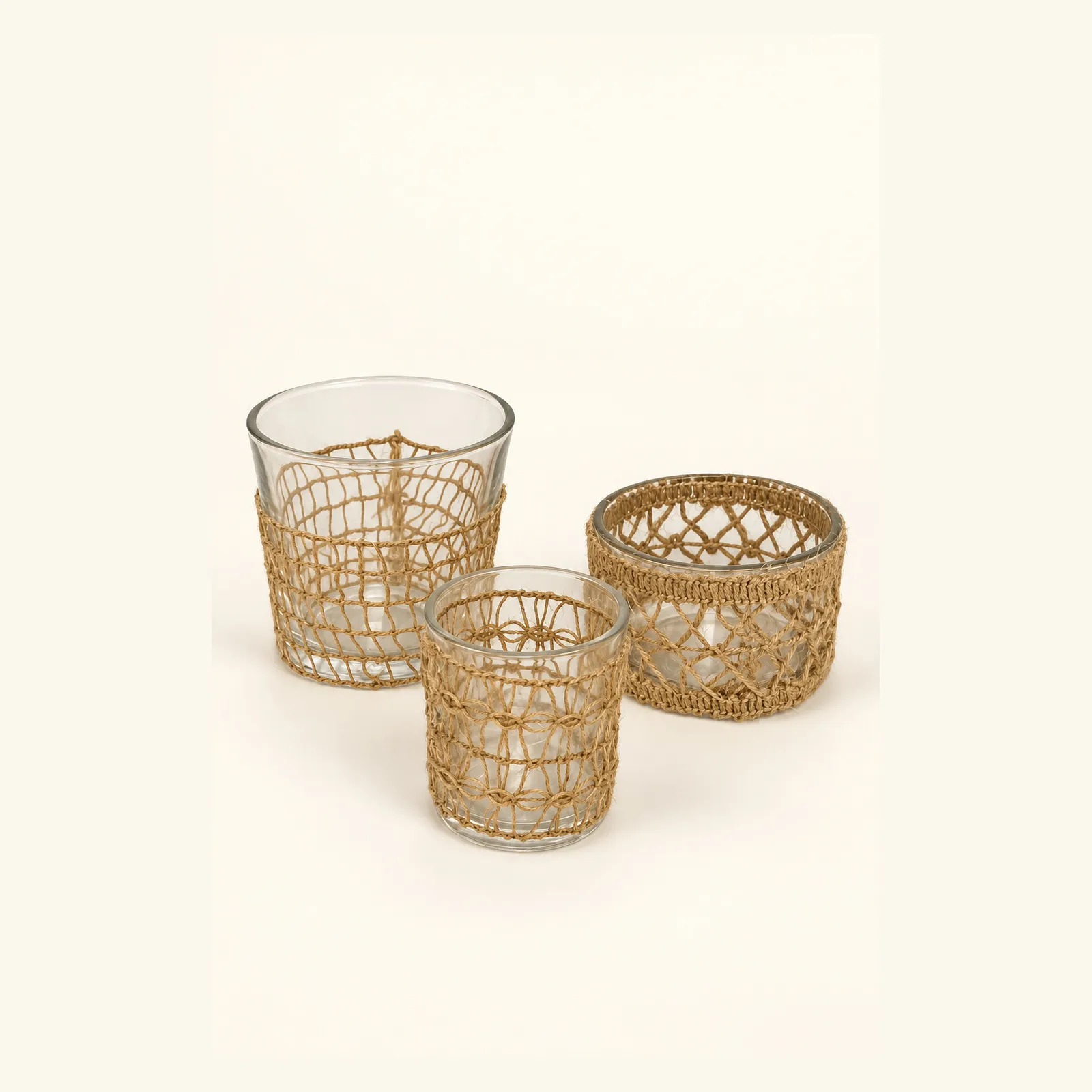 Natural Woven Lace Votive Candle Holder