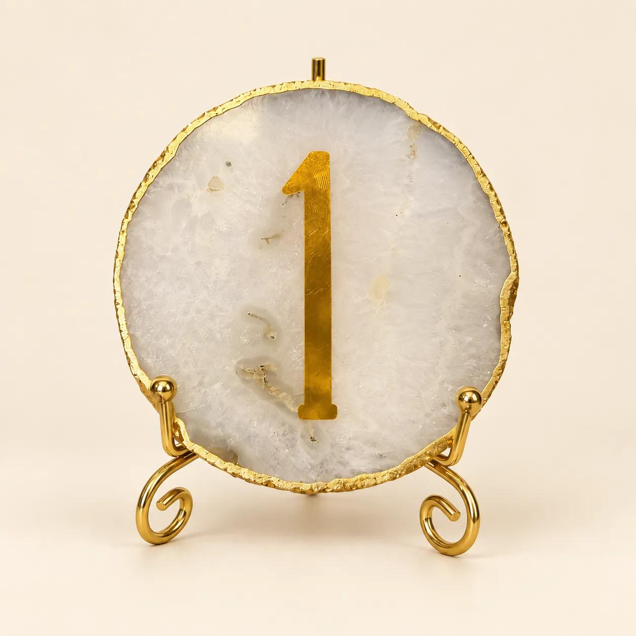 Gold Rim White Crystal Table Number