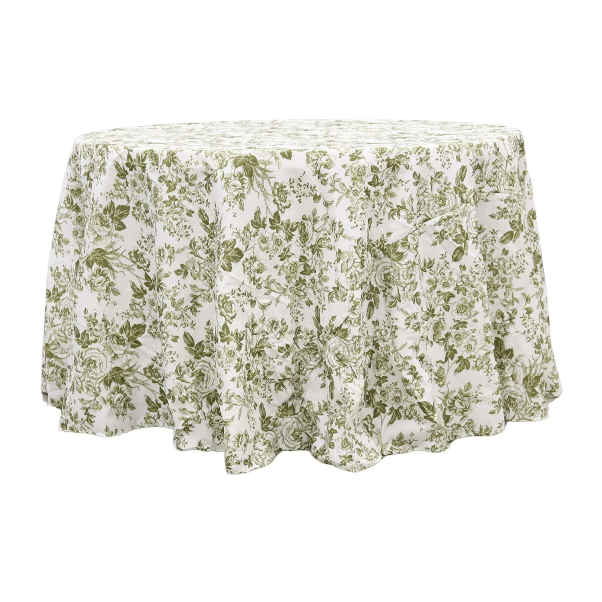 Olive & White Floral Tablecloth (120" round)