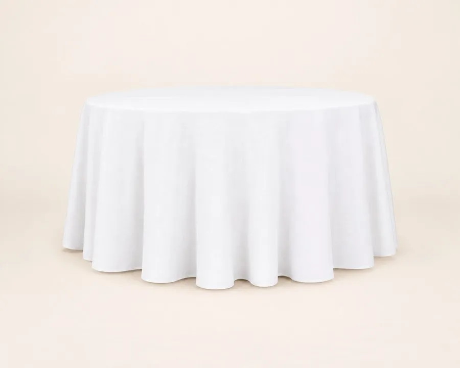 White Linen Round Tablecloth 120"