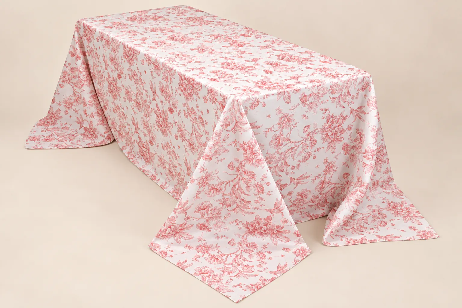 Pink & White Floral Polyester Rectangle Tablecloth 90"x132" (6ft)