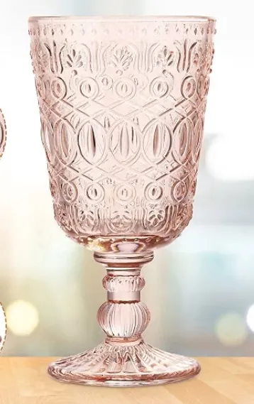 Peach Embossed Glass Goblet