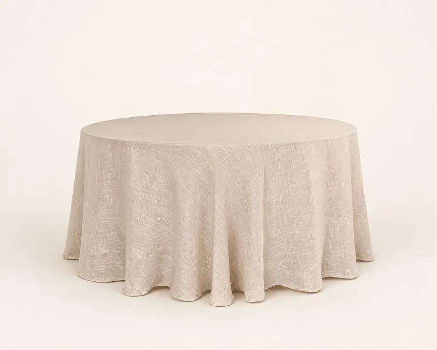 Beige Linen Round Tablecloth 120"