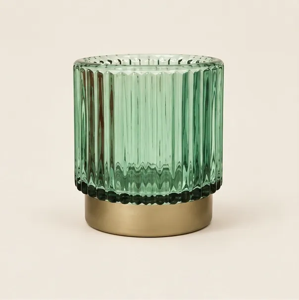 Green Ribbed Votive Candle Holder