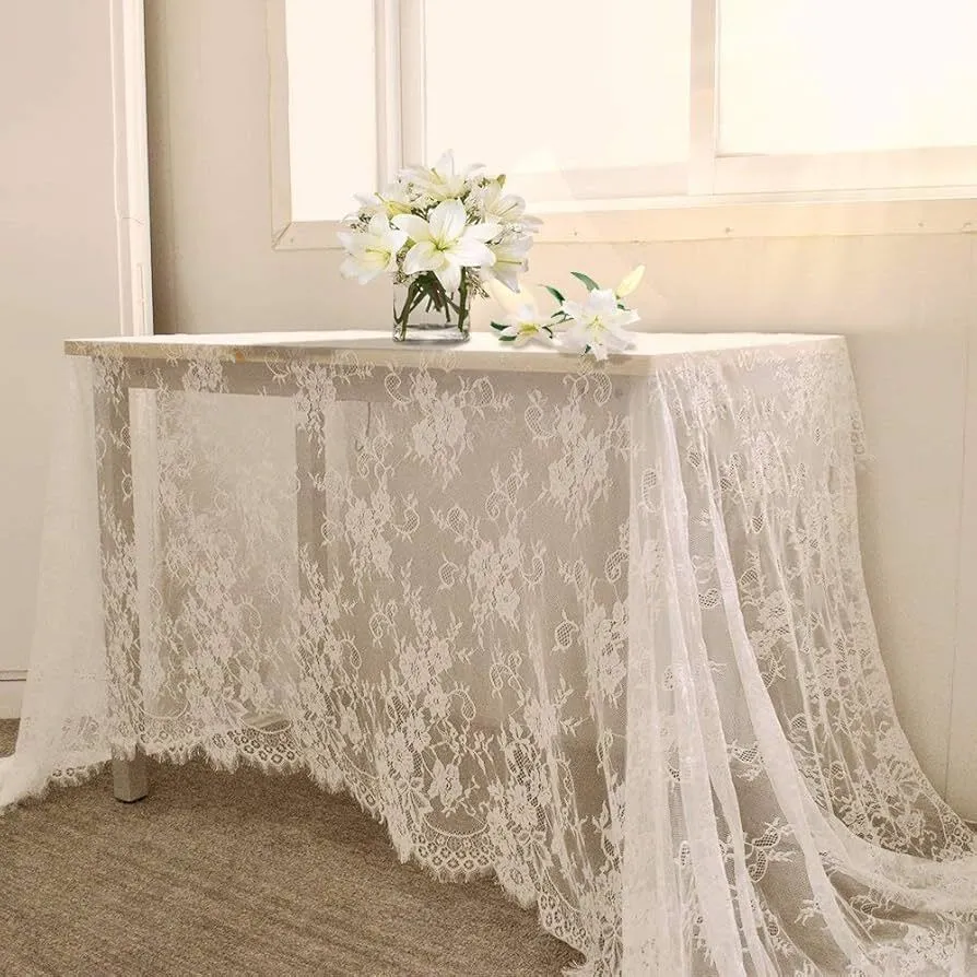 White Lace Rectangle Tablecloth Overlay 60"x120"