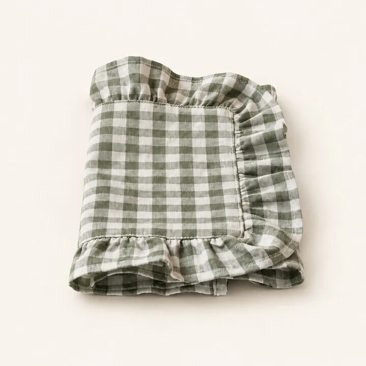 Sage Green Gingham Ruffled Linen Napkins 18''x18''