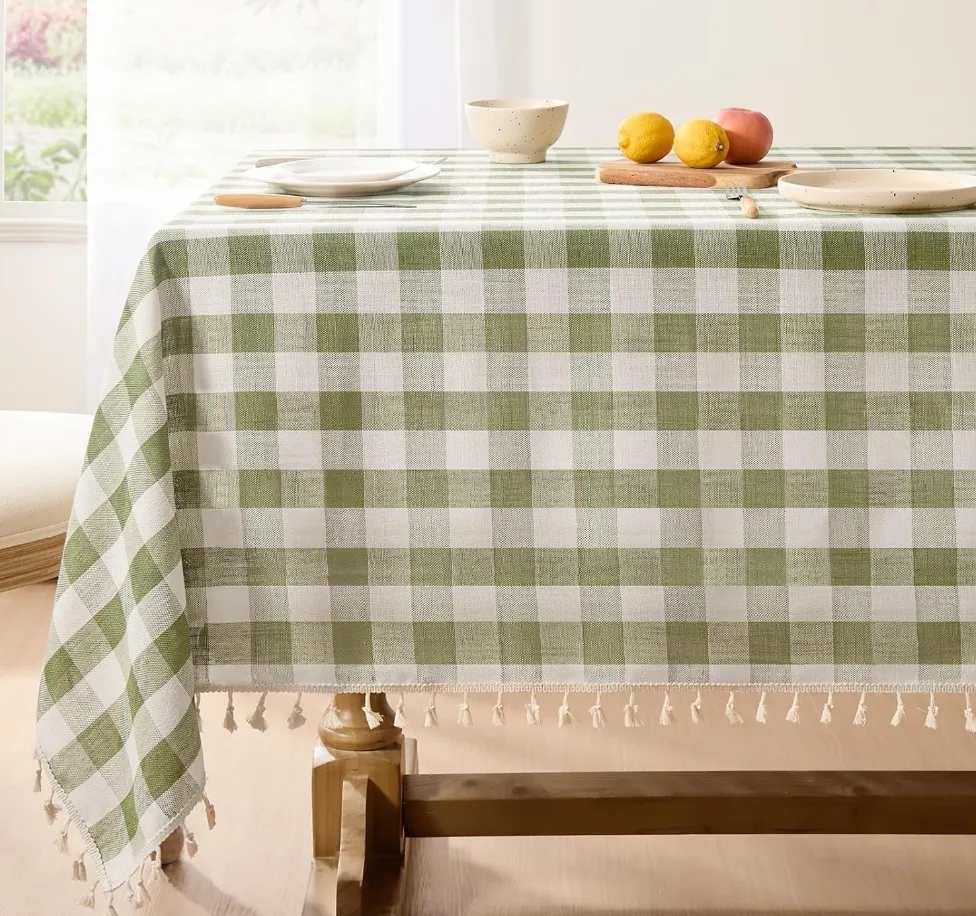 Sage Gingham Rectangle Tablecloth (55"x120")