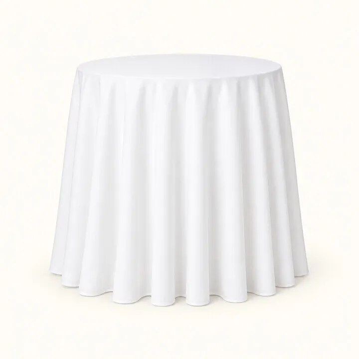 White Polyester Round Tablecloth (108") (cocktail table) 