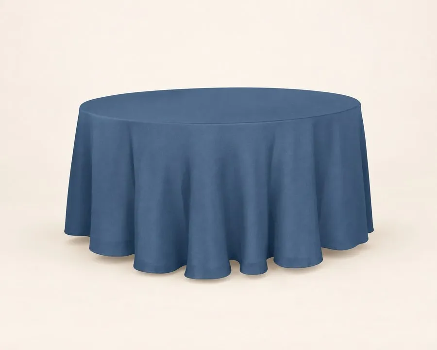 Blue Linen Round Tablecloth 120"