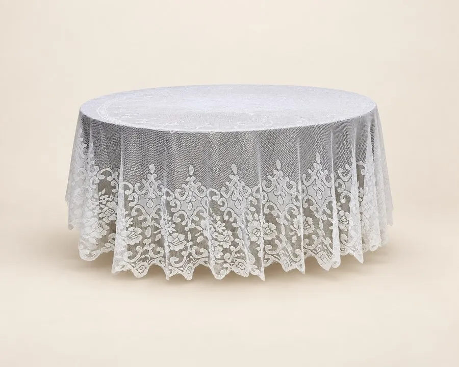 White Lace Round Tablecloth Overlay 120"