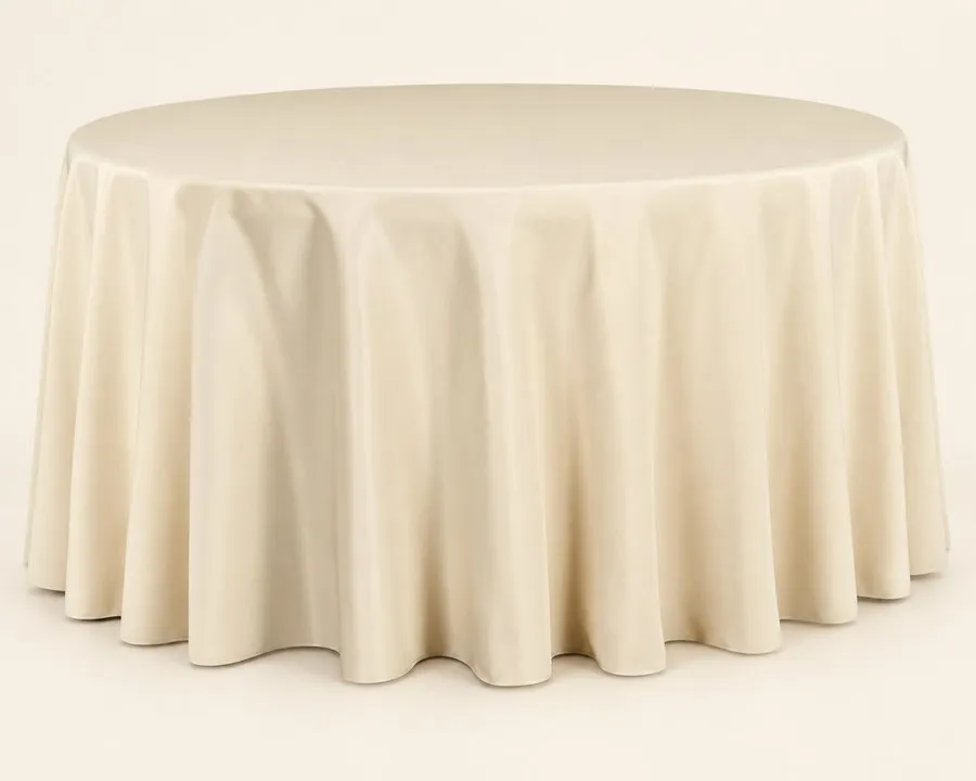 Beige Polyester Round Tablecloth 120"