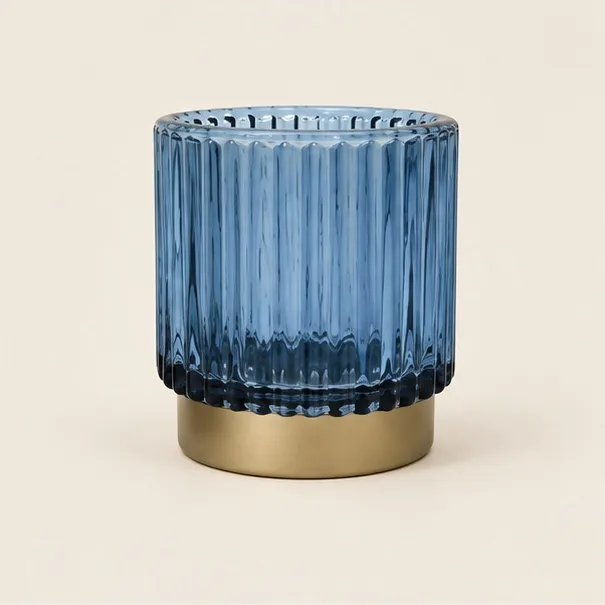 Blue Ribbed Votive Candle Holder