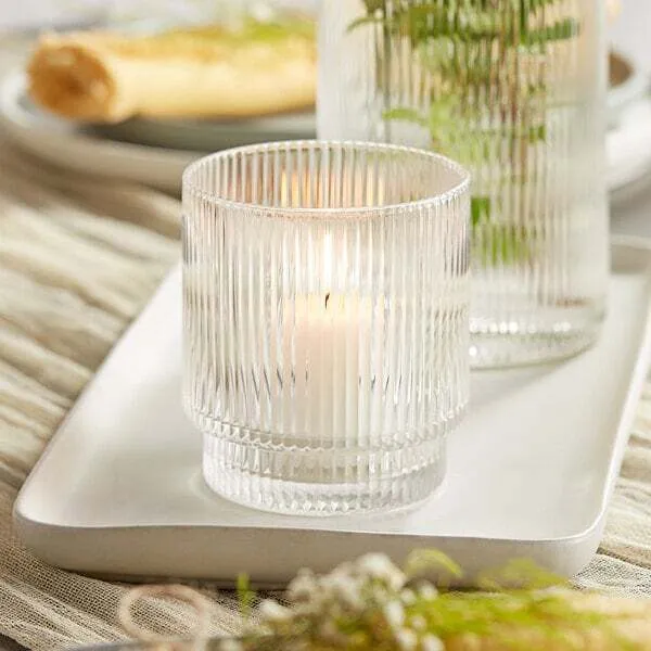 Clear Ribbed Votive Candle Holder