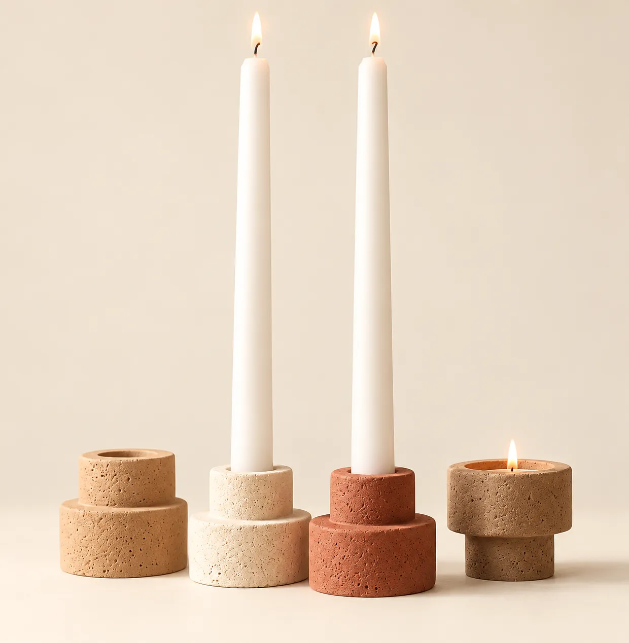 Earthtone Stone Taper Candle Holder