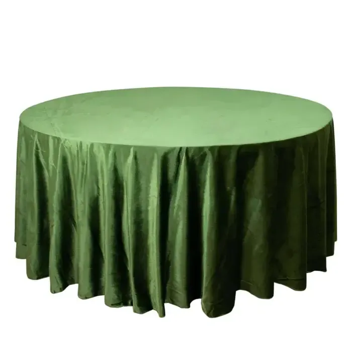 Olive Green Velvet Round Tablecloth 120"
