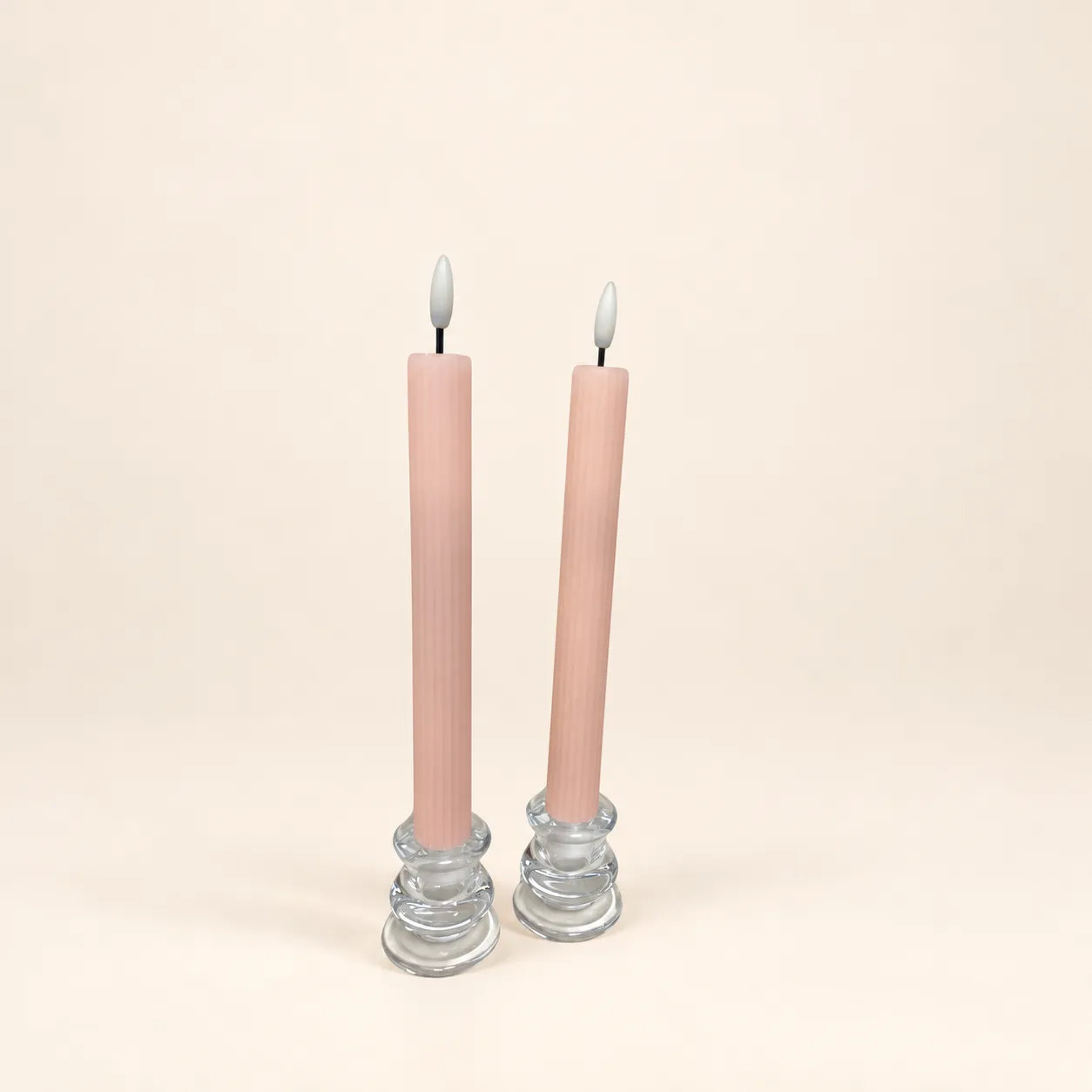 Ribbed Pink Flameless Taper Candle 