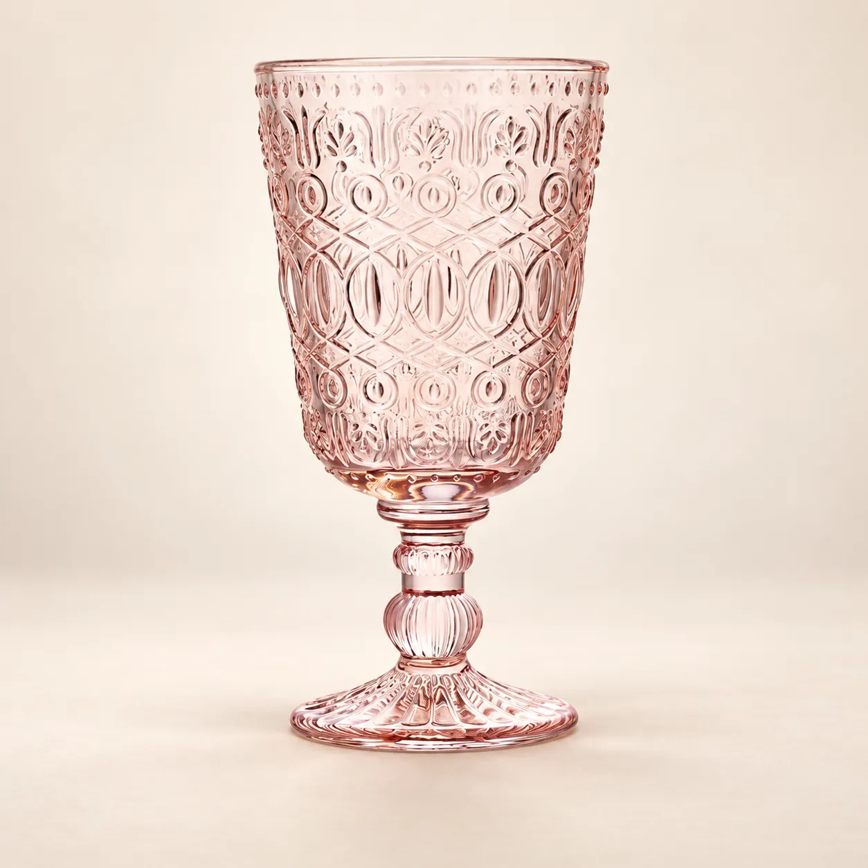 Peach Embossed Glass Goblet